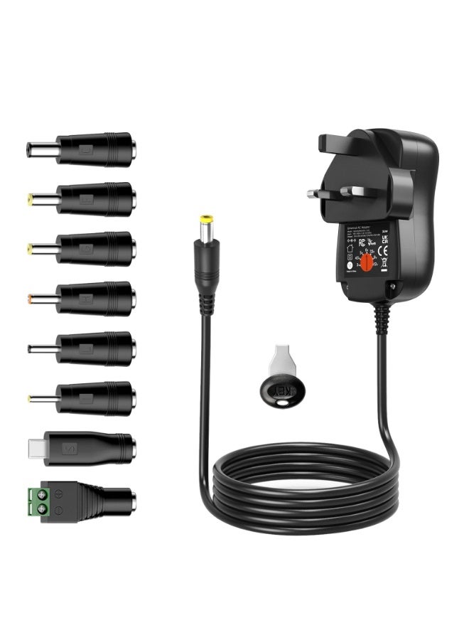 OSHIMA 30W 12V Universal AC/DC Adapter, Universal Adapters with 8 Selectable Adapter Plugs, Power Supply 3V 4.5V 5V 6V 7.5V 9V 12V Charger for CCTV Camera Speakers Routers LED Strips Tablet for Switching - Image 1